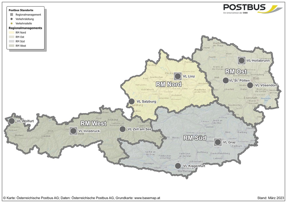 Österreichkarte der Postbus Regionen