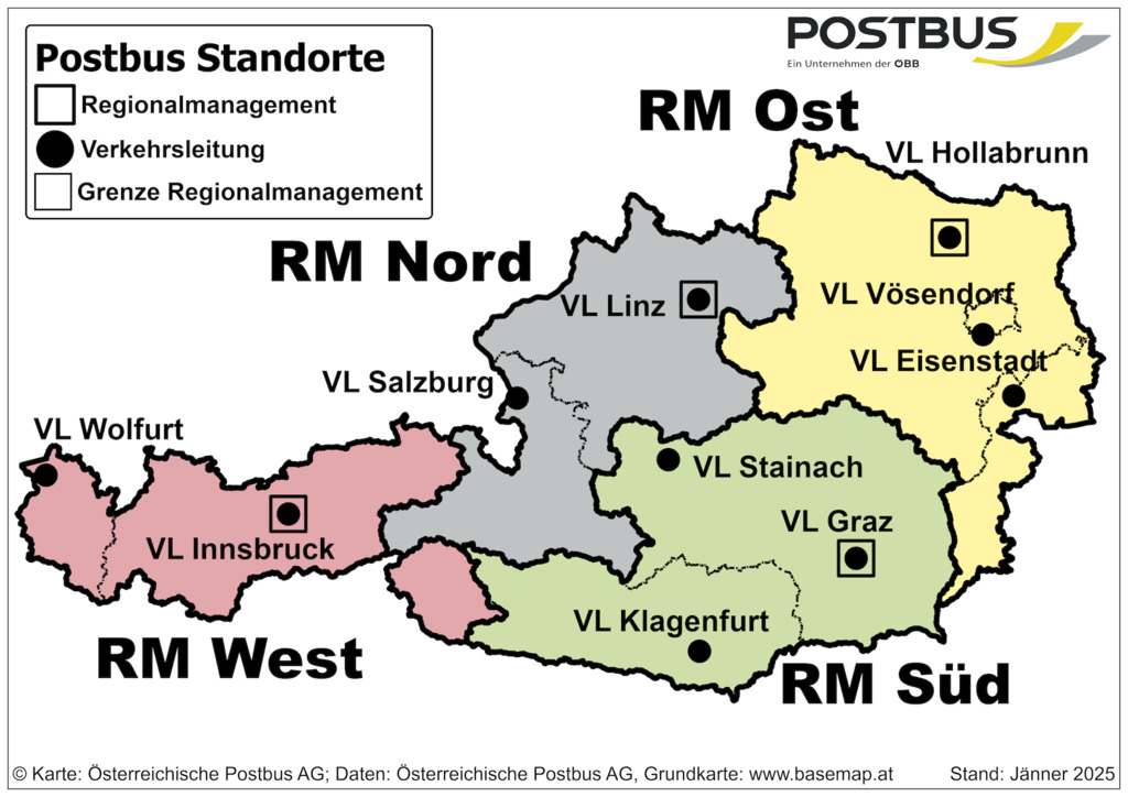 Österreichkarte der Postbus Regionen