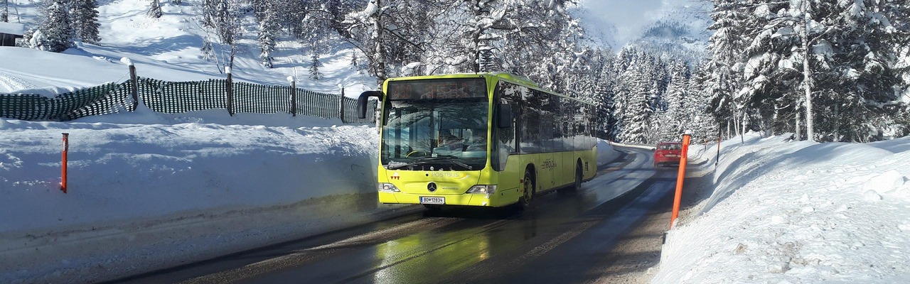 Postbus in Winterlandschaft