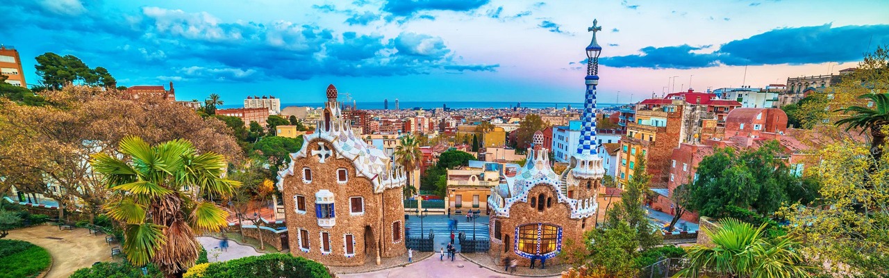 Barcelona, Catalonia, Spain: the Park Guell of Antoni Gaudi at sunset
