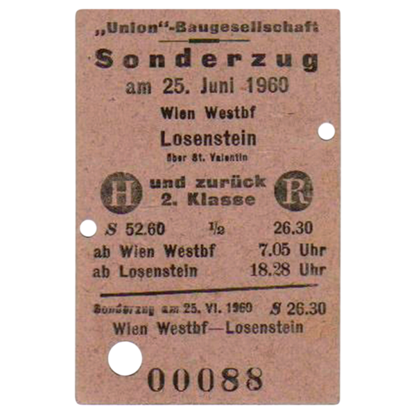 Ein ÖBB Sonderzug-Ticket aus dem Jahr 1960