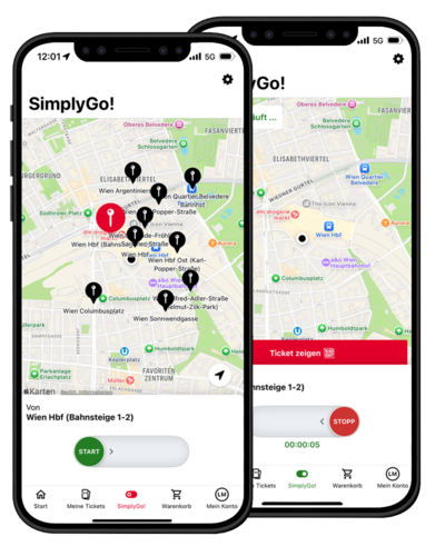Smartphone mit SimplyGo! © ÖBB