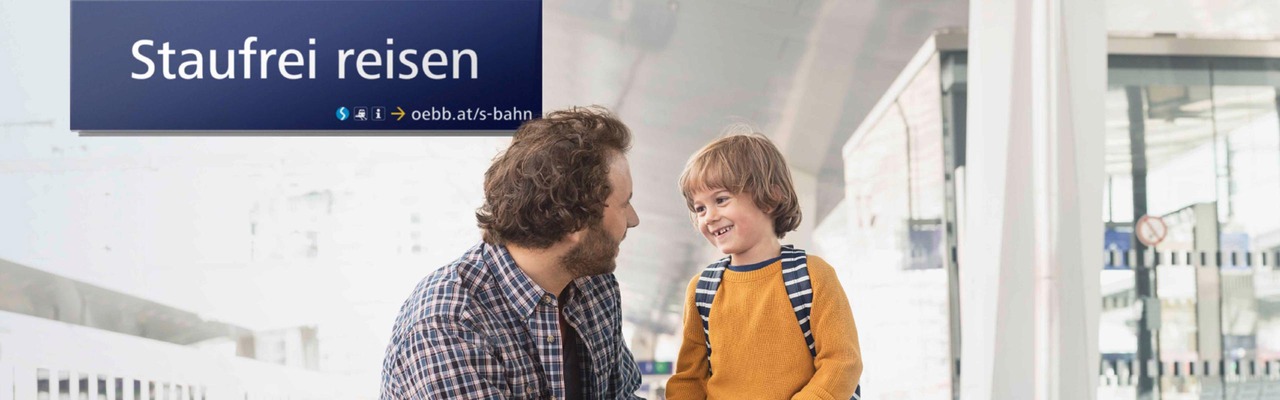 S-Bahn Sujet "Staufrei reisen" - Mann und Sohn am Bahnsteig