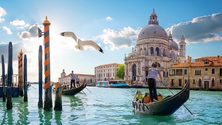 Gondolas on the Grand Canal in Venice