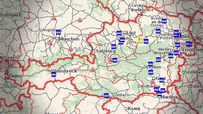 Austria map with route interruptions