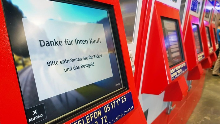 Ticket machine with "Thank you for your purchase" screen