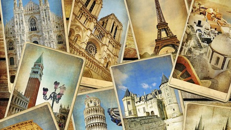 Foto-Collage von Destinationen in Europa